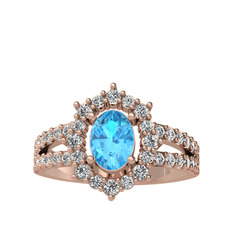 Akuamarin ve swarovski 8 ayar rose altın yüzük