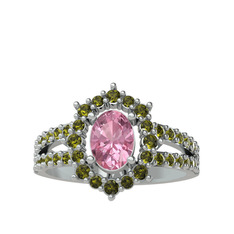 Pembe kuvars ve peridot 925 ayar gümüş yüzük