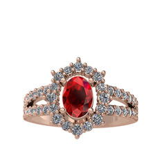 Garnet ve pırlanta 18 ayar rose altın yüzük (0.8 karat)