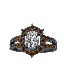 Lobelia Yüzük - Swarovski ve dumanlı kuvars 925 ayar siyah rodyum kaplama gümüş yüzük #rjwjy7