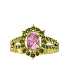 Pembe kuvars ve peridot 8 ayar altın yüzük
