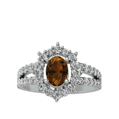 Dumanlı kuvars ve beyaz zirkon 925 ayar gümüş yüzük