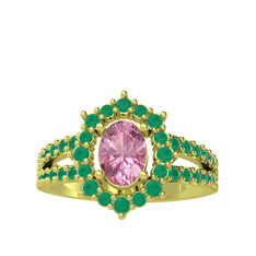 Lobelia Yüzük - Pembe kuvars ve kök zümrüt 925 ayar altın kaplama gümüş yüzük #sti57c