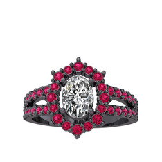 Lobelia Yüzük - Beyaz zirkon ve rodolit garnet 925 ayar siyah rodyum kaplama gümüş yüzük #t164pa