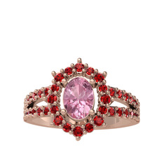Lobelia Yüzük - Pembe kuvars ve garnet 14 ayar rose altın yüzük #t9lk1n