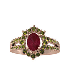 Kök yakut ve peridot 18 ayar rose altın yüzük