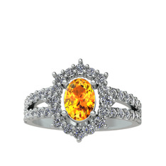 Lobelia Yüzük - Sitrin ve pırlanta 925 ayar gümüş yüzük (0.8 karat) #tddn6k