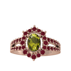 Peridot ve kök yakut 8 ayar rose altın yüzük