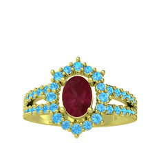 Lobelia Yüzük - Kök yakut ve akuamarin 18 ayar altın yüzük #tsrx36