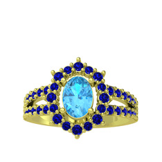 Lobelia Yüzük - Akuamarin ve lab safir 14 ayar altın yüzük #u2ska6