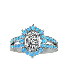 Lobelia Yüzük - Swarovski ve akuamarin 18 ayar beyaz altın yüzük #u2x479