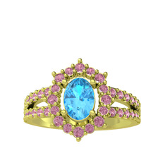 Lobelia Yüzük - Akuamarin ve pembe kuvars 18 ayar altın yüzük #un2n7y