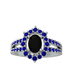 Lobelia Yüzük - Siyah zirkon ve lab safir 14 ayar beyaz altın yüzük #v734yp