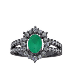 Lobelia Yüzük - Kök zümrüt ve pırlanta 925 ayar siyah rodyum kaplama gümüş yüzük (0.8 karat) #vu60ne