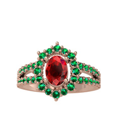 Garnet ve yeşil kuvars 18 ayar rose altın yüzük