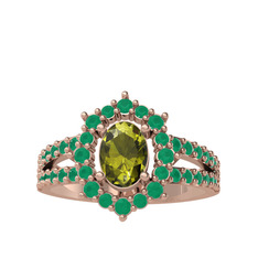Lobelia Yüzük - Peridot ve kök zümrüt 925 ayar rose altın kaplama gümüş yüzük #w5ejca