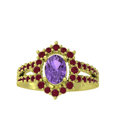 Lobelia Yüzük - Ametist ve kök yakut 8 ayar altın yüzük #wy9htr
