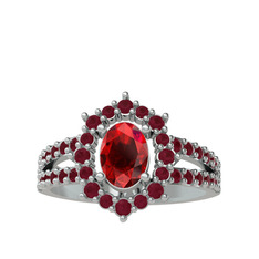 Lobelia Yüzük - Garnet ve kök yakut 8 ayar beyaz altın yüzük #x1rl9z