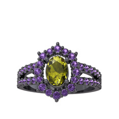 Lobelia Yüzük - Peridot ve ametist 925 ayar siyah rodyum kaplama gümüş yüzük #x2v1sa