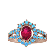 Lobelia Yüzük - Rodolit garnet ve akuamarin 14 ayar rose altın yüzük #x50he5
