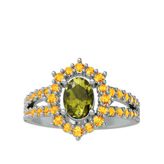 Lobelia Yüzük - Peridot ve sitrin 18 ayar beyaz altın yüzük #xbw33k