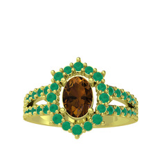 Lobelia Yüzük - Dumanlı kuvars ve kök zümrüt 14 ayar altın yüzük #xgqmdz