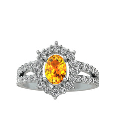 Lobelia Yüzük - Sitrin ve swarovski 14 ayar beyaz altın yüzük #yll8kf