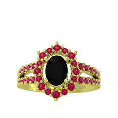 Lobelia Yüzük - Siyah zirkon ve rodolit garnet 925 ayar altın kaplama gümüş yüzük #ym8g82