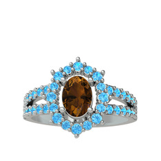 Lobelia Yüzük - Dumanlı kuvars ve akuamarin 14 ayar beyaz altın yüzük #z8ufxq