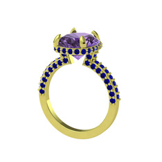 Eula Tektaş Yüzük - Ametist ve lab safir 18 ayar altın yüzük #10jl2dk