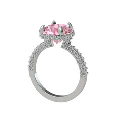 Eula Tektaş Yüzük - Pembe kuvars ve swarovski 18 ayar beyaz altın yüzük #10k8x9n