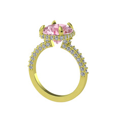 Pembe kuvars ve swarovski 14 ayar altın yüzük
