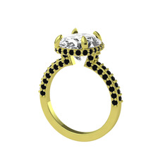 Eula Tektaş Yüzük - Swarovski ve siyah zirkon 8 ayar altın yüzük #112ougg