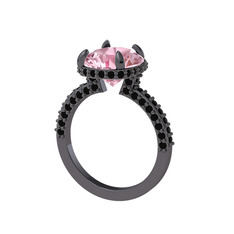 Eula Tektaş Yüzük - Pembe kuvars ve siyah zirkon 925 ayar siyah rodyum kaplama gümüş yüzük #113a0st