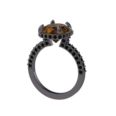 Eula Tektaş Yüzük - Dumanlı kuvars ve siyah zirkon 925 ayar siyah rodyum kaplama gümüş yüzük #12sr1jo