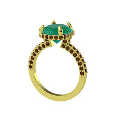 Eula Tektaş Yüzük - Kök zümrüt ve dumanlı kuvars 925 ayar altın kaplama gümüş yüzük #13v179c