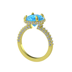 Eula Tektaş Yüzük - Akuamarin ve beyaz zirkon 18 ayar altın yüzük #13xpmiv