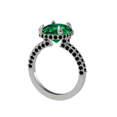 Eula Tektaş Yüzük - Yeşil kuvars ve siyah zirkon 8 ayar beyaz altın yüzük #145d0bd