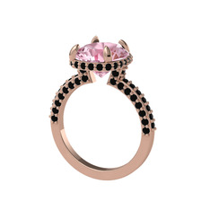 Eula Tektaş Yüzük - Pembe kuvars ve siyah zirkon 14 ayar rose altın yüzük #15cckx3