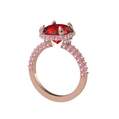 Garnet ve pembe kuvars 8 ayar rose altın yüzük