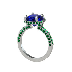 Lab safir ve yeşil kuvars 18 ayar beyaz altın yüzük