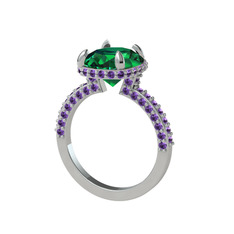 Eula Tektaş Yüzük - Yeşil kuvars ve ametist 8 ayar beyaz altın yüzük #19a7viq