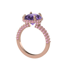 Eula Tektaş Yüzük - Ametist ve pembe kuvars 14 ayar rose altın yüzük #19ayal6