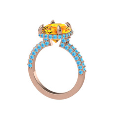 Eula Tektaş Yüzük - Sitrin ve akuamarin 925 ayar rose altın kaplama gümüş yüzük #19r1uof