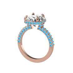Eula Tektaş Yüzük - Beyaz zirkon ve akuamarin 925 ayar rose altın kaplama gümüş yüzük #1a4eaaw
