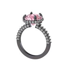 Pembe kuvars ve beyaz zirkon 925 ayar siyah rodyum kaplama gümüş yüzük