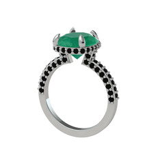 Eula Tektaş Yüzük - Kök zümrüt ve siyah zirkon 18 ayar beyaz altın yüzük #1b4o8y5