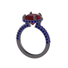 Eula Tektaş Yüzük - Kök yakut ve lab safir 925 ayar siyah rodyum kaplama gümüş yüzük #1bgq1lz