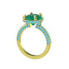 Eula Tektaş Yüzük - Kök zümrüt ve akuamarin 8 ayar altın yüzük #1bxhptg