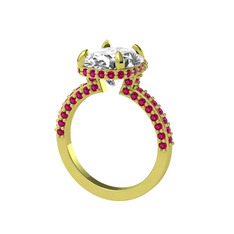 Beyaz zirkon ve rodolit garnet 14 ayar altın yüzük